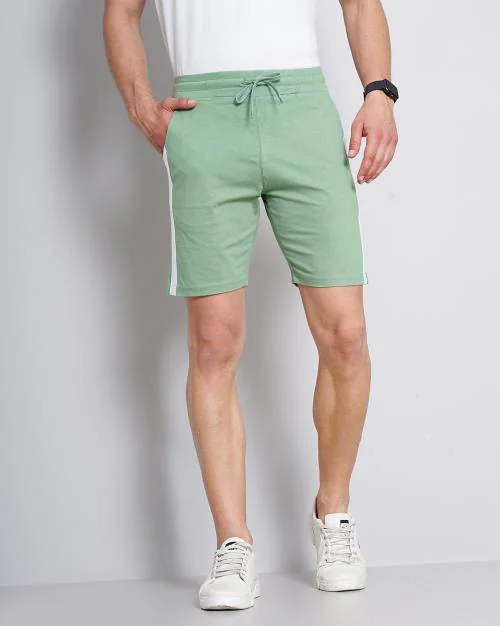 High-Rise Flat-Front City Shorts with Contrast Taping