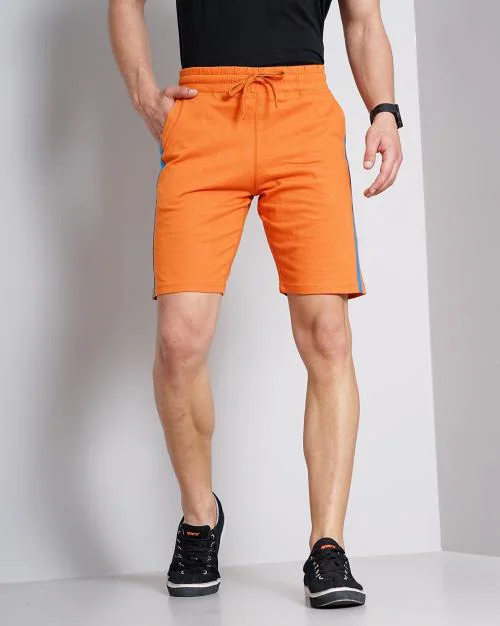 High-Rise Flat-Front City Shorts with Contrast Taping
