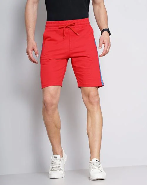 High-Rise Flat-Front City Shorts with Contrast Taping