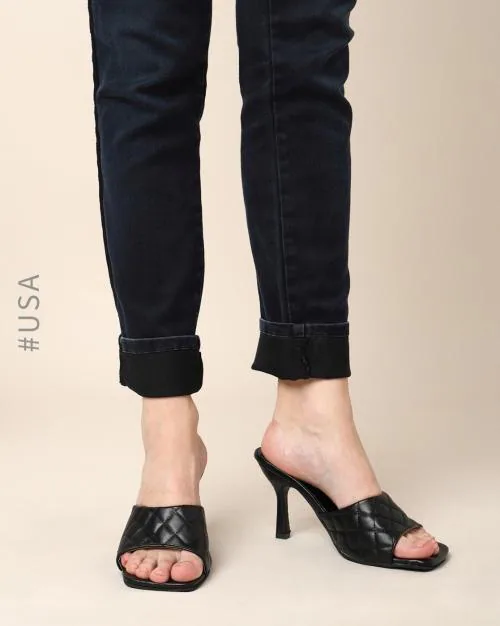 Quilted Open-Toe Kitten Heels