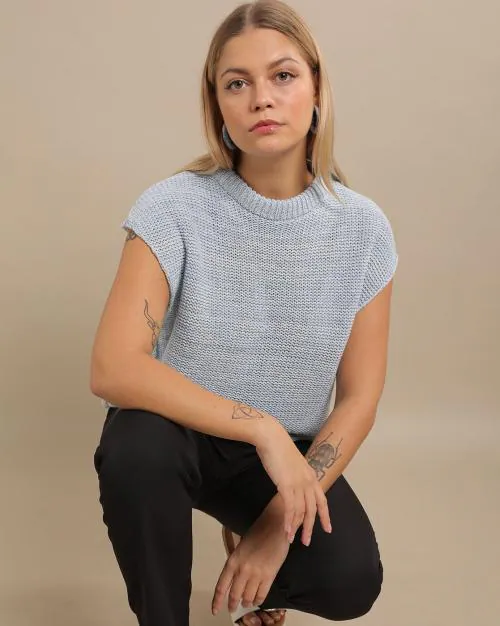 Speckle-Knit Round-Neck Cotton Cardigan