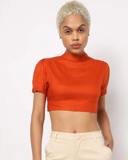 Band Collar Crop Top