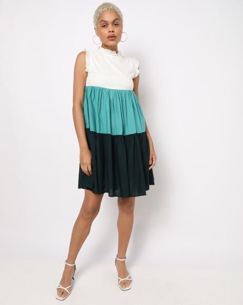 Colourblock Fit & Flare Dress