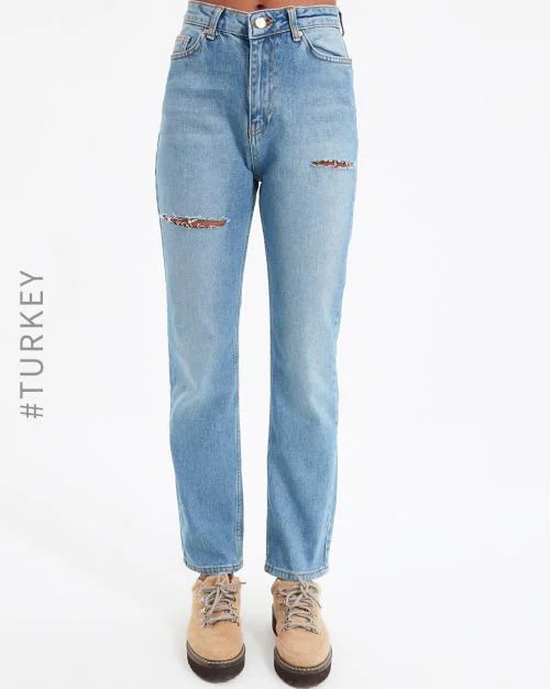 Stone Washed Distressed Slim Jeans