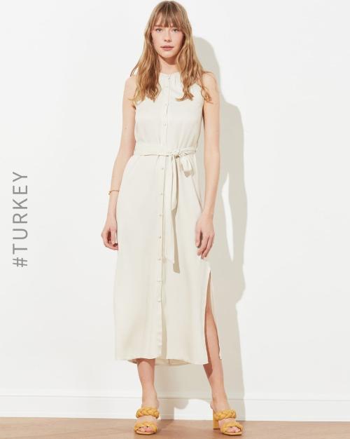 Button-Down A-line Dress with Belt