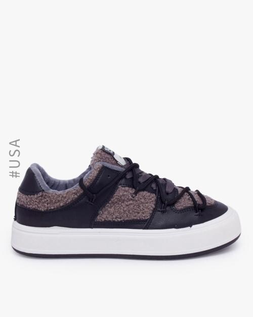 Panelled Mid-Top Lace-Up Sneakers