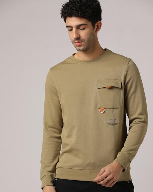 Crew-Neck Sweatshirt with Flap Pocket
