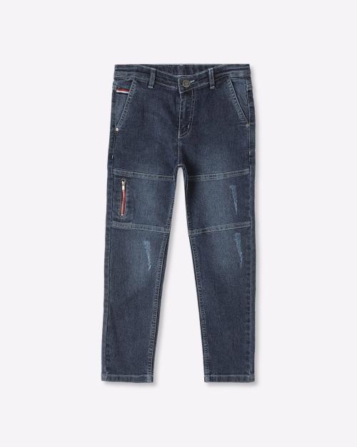 Mid-Wash Slim Jeans with Zip Accent