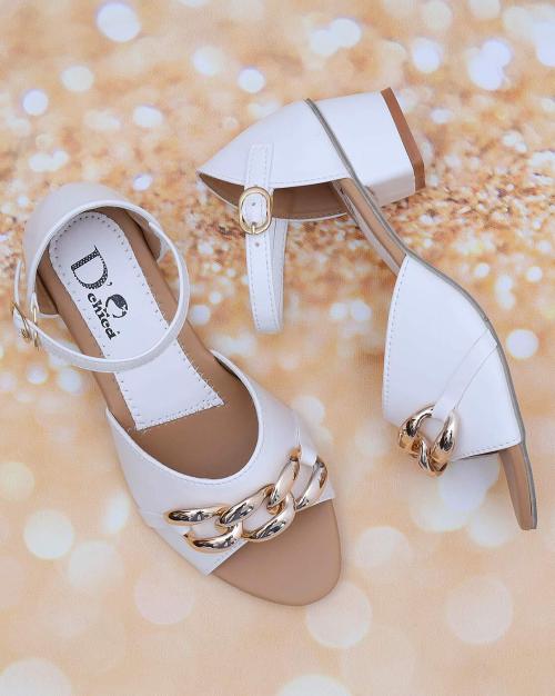 Open-Toe Heeled Sandals with Metal Accent