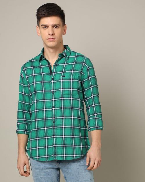Buy Men Checked Slim Fit Shirt with Patch Pocket Online at Best Prices