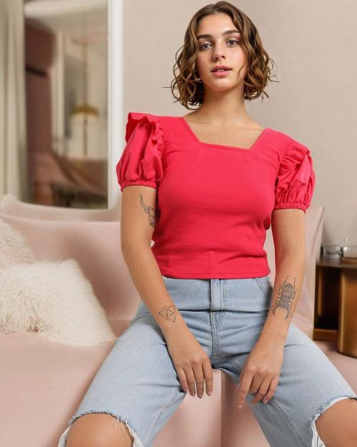 Square-Neck Ribbed Top