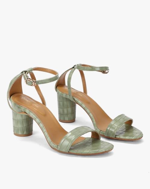 Croc-Embossed Chunky Heeled Sandals