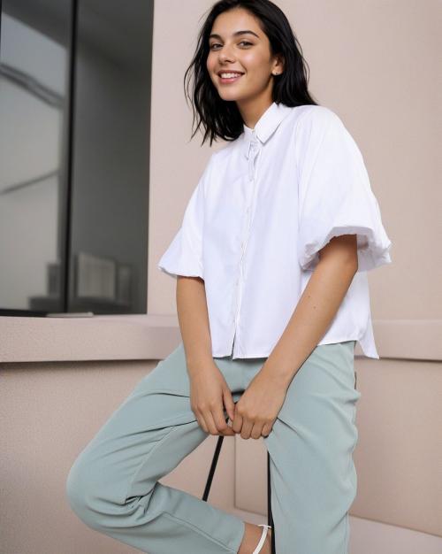 Loose Fit Shirt with Spread Collar