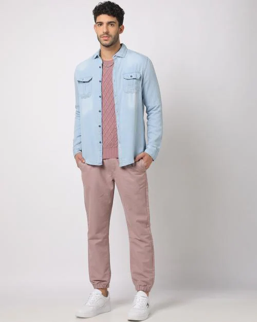 Buy Men Slim Fit Denim Shirt with Flap Pockets Online at Best Prices in