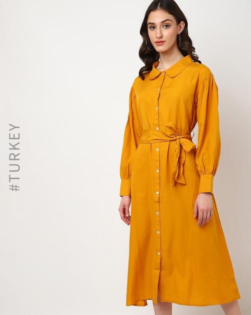 Fit & Flare Shirt Dress with Tie-Up