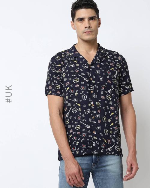 Printed Shirt with Lapel Collar