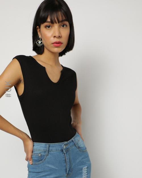 Fitted Top with Notched Neckline