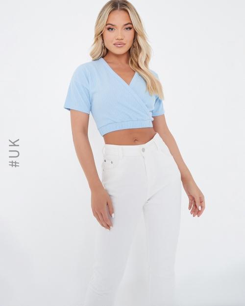 Ribbed Wrap-Front Crop Top