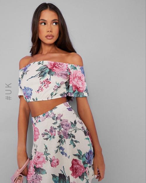 Floral Print Off-Shoulder Crop Top