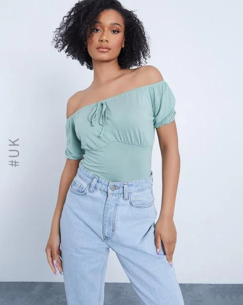 Off-Shoulder Bodysuit with Tie-Up