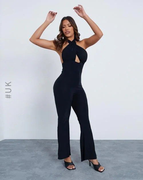 Halter-Neck Cut-out Flared Jumpsuit