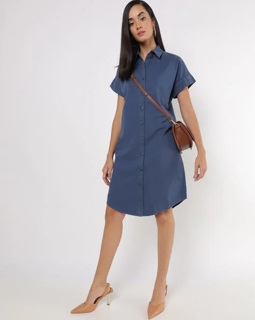 Shirt Dress with Curved Hemline