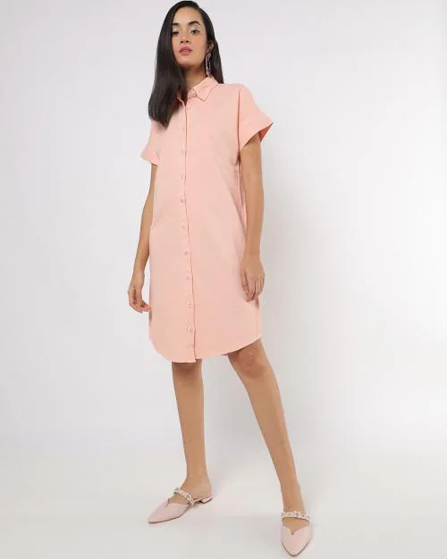 Shirt Dress with Curved Hemline