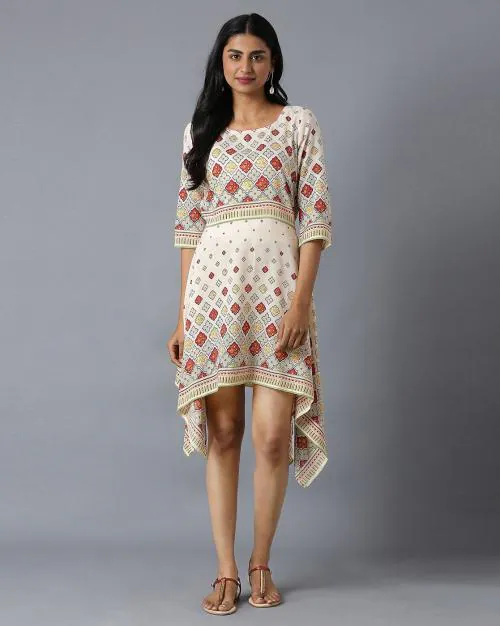 Floral Print A-line Dress with Handkerchief Hemline
