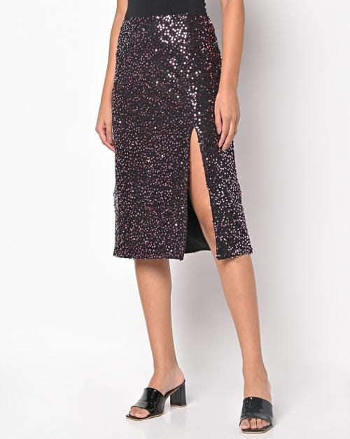 Sequin Straight Skirt with Slit