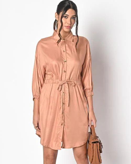 Shirt Dress with Drawstring
