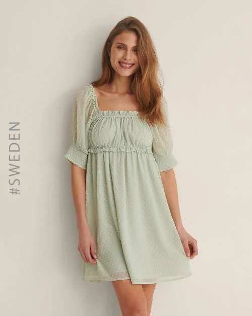 Ruffled Square-Neck Empire Dress