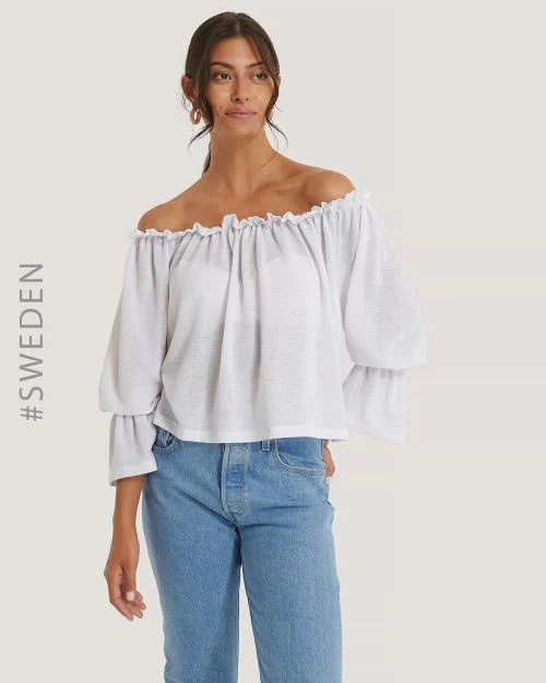 Textured Off-Shoulder Top with Bell Sleeves