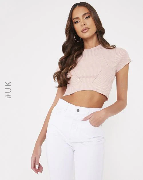 Ribbed Cropped Crew-Neck T-shirt