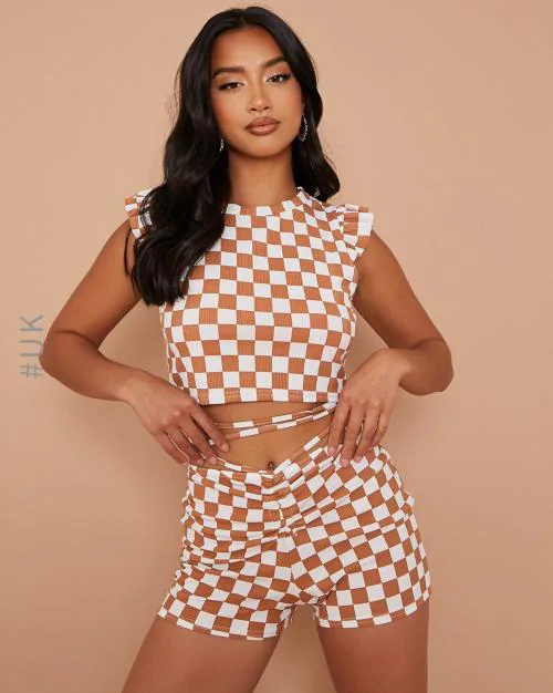 Checked Slim Fit Crop Top