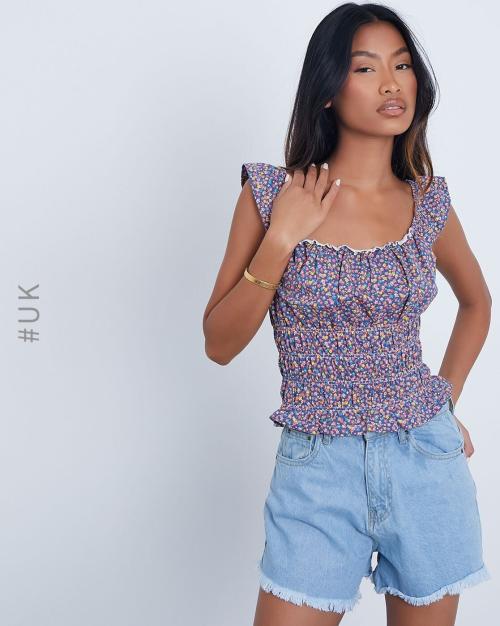 Floral Print Square-Neck Top