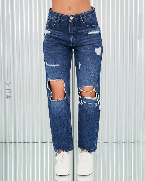 Lightly Washed Distressed Straight Jeans