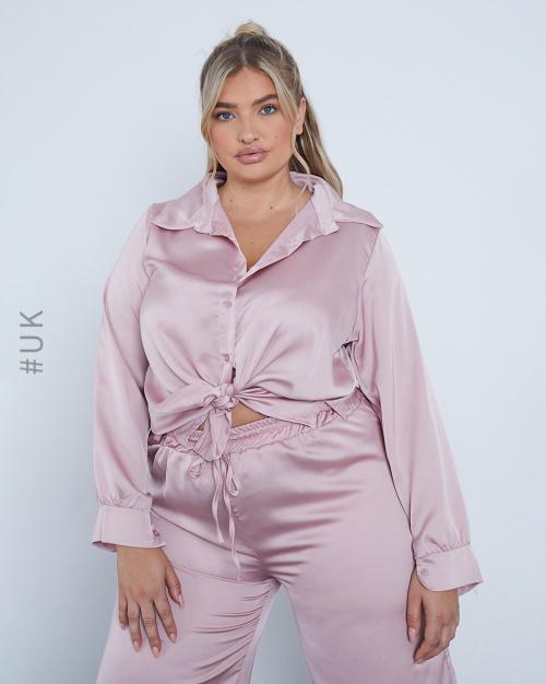 Knot-Front Shirt with Spread Collar