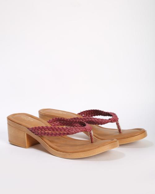 Braided Thong-Strap Chunky Heels