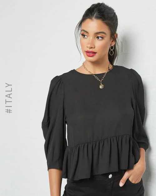 RoundNeck Top with Ruffled Hem JioMart
