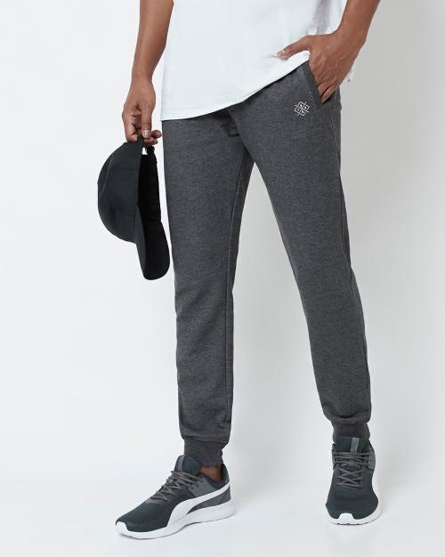 Men Heathered Joggers with Elasticated Drawstring Waist