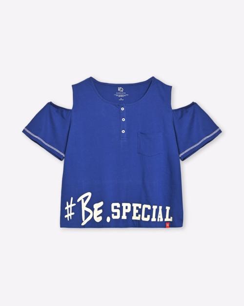 Typographic Print Cold-Shoulder Top