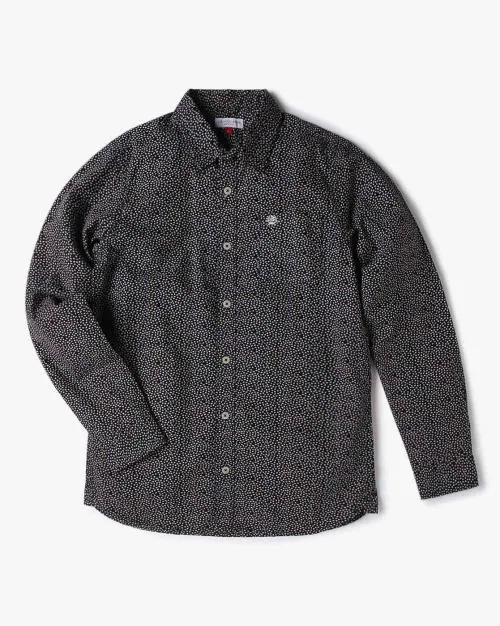 Micro Print Shirt with Patch Pocket