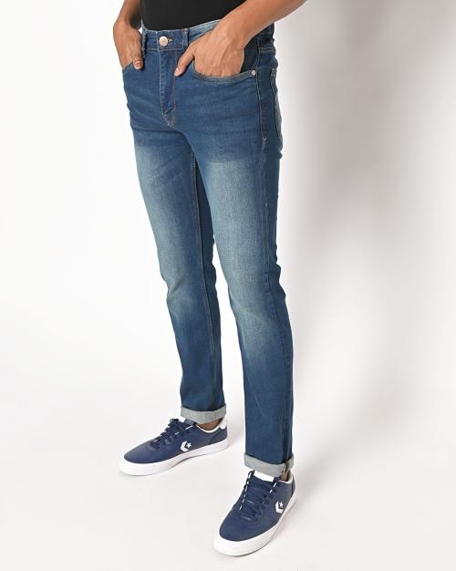 Mid Washed Straight Jeans