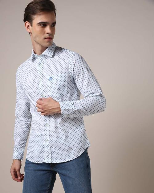 Micro Print Shirt with Patch Pocket