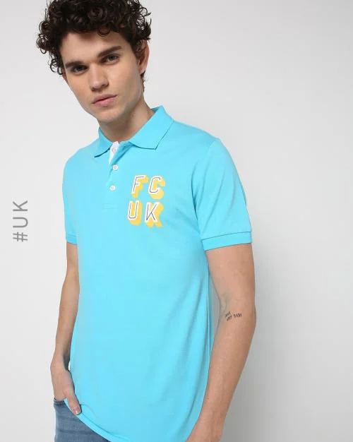3D Typographic Print Slim Fit Retro Polo T-shirt