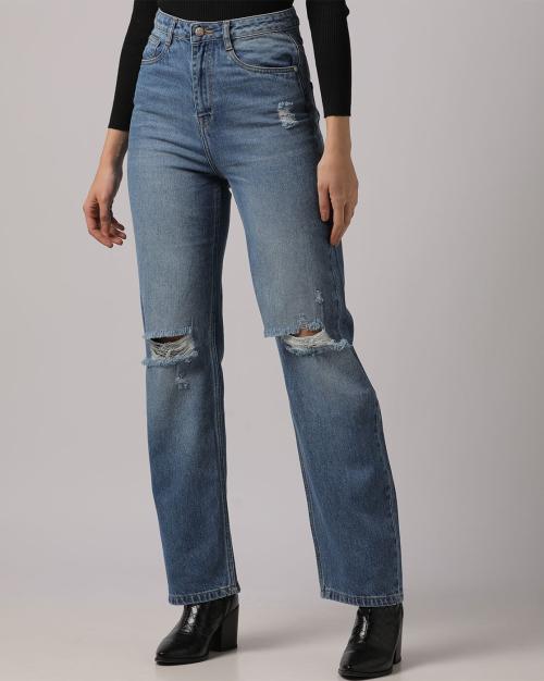 Distressed Straight Fit Jeans