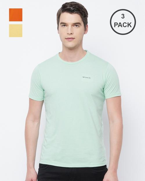 Slim Fit Pack of 3 Logo Print Crew-Neck T-Shirts