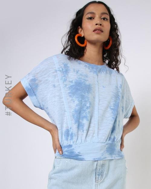 Tie & Dye Print Round-Neck Top