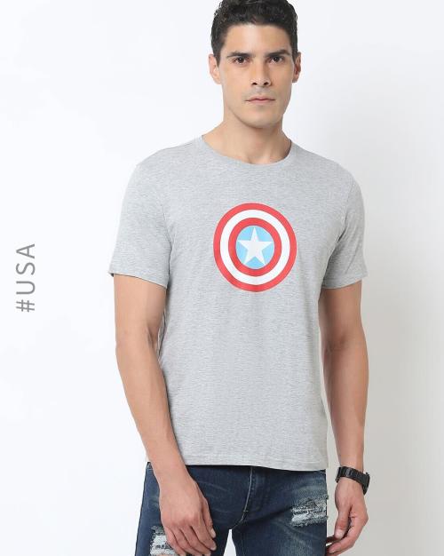 Captain America Print Print Crew-Neck T-Shirt