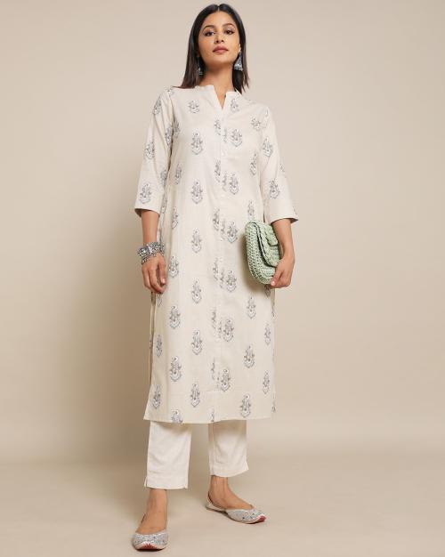 Block Print Straight Kurta with Insert Pocket
